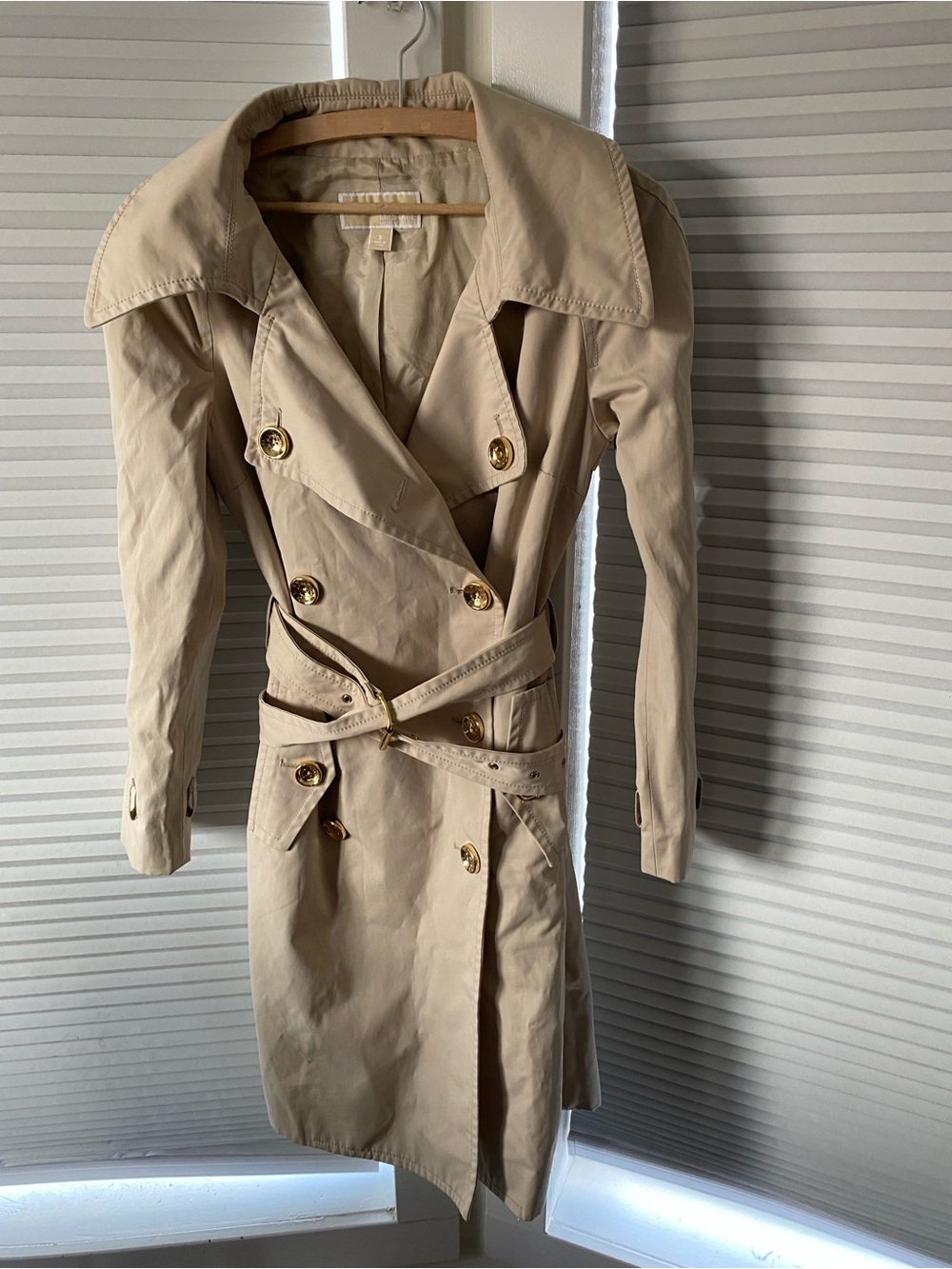 Michael Kors Light Beige Double-Breasted Trench Coat with Belt